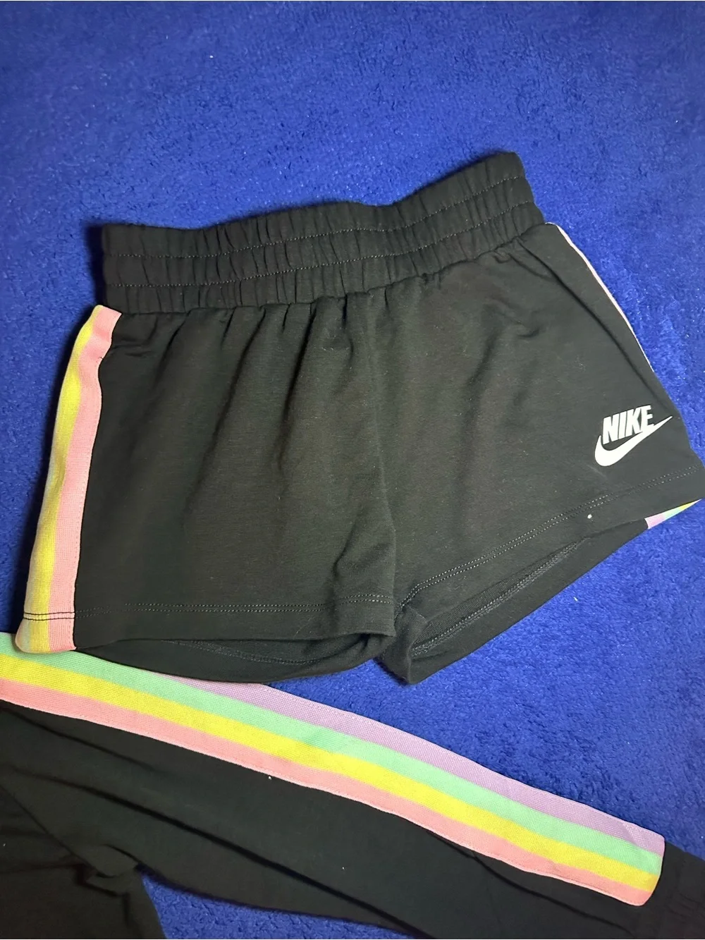 New Nike Girls Black/Pastel Stripe Hoody & Shorts Summer Set Size 6X NWT